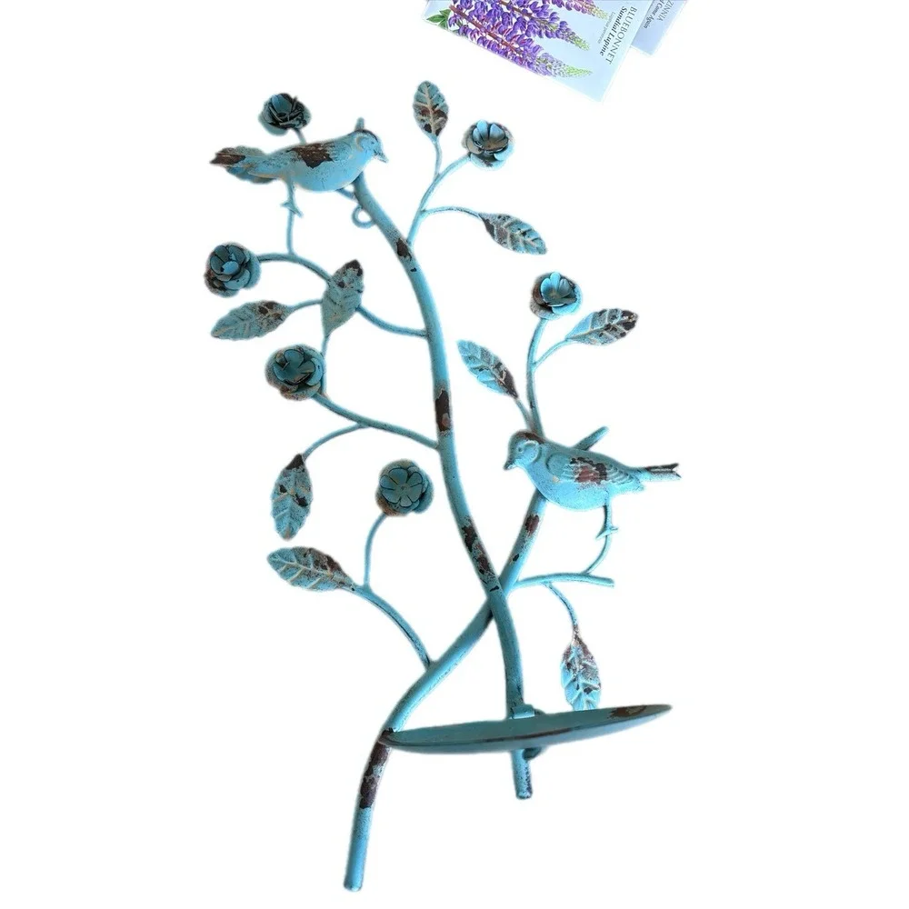 Paradise Treasure Trove Distressed Blue Metal Candle Holder Wall‎ Sconce Shabby